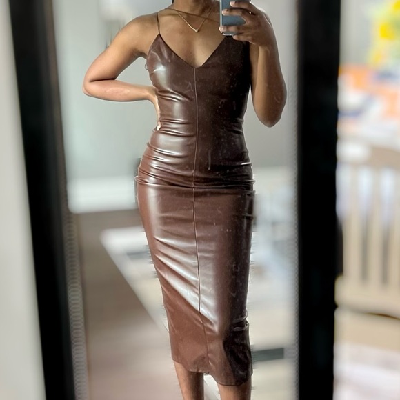 Fashion Nova Make it Sexy Faux Leather Midi Dress - Brown, Size M Fits S, NWT - Picture 1 of 6